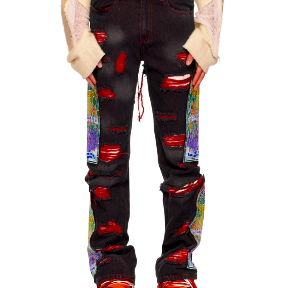 Nwt! Who Decides War By Mrdr Brvdo Black & Red Fusion Jeans Sz 36